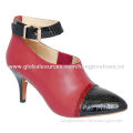 High-heeled Dress Shoe, Pointed Toe, Two-tone, Fashionable Ankle Strap with Buckles, Rubber Outsole